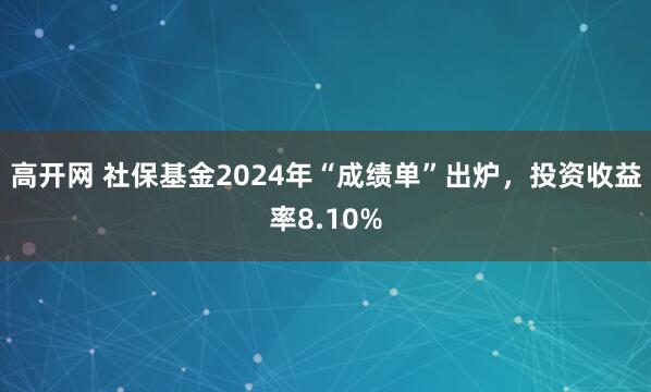 高开网 社保基金2024年“成绩单”出炉，投资收益率8.10%